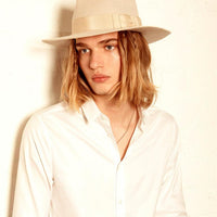 Blonde. Women and Men Felt Velour Handmade White Hat With Grosgrain Band.