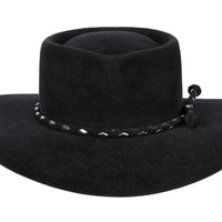 Carly. Women and Men Handmade Felt Velour Black Hat With Black and Silver Braided Leather Band.