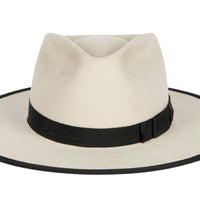 Cher. Women and Men Handmade Felt Velour Alabaster and Black Hat With Grosgrain Band.