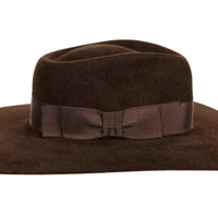 Faye. Women and Men's Handmade  Chocolate Felt Velour Hats With Grosgrain Band. Gladys Tamez Hat Store.