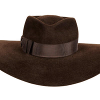 Faye. Women and Men's Handmade Chocolate Felt Velour Hats With Grosgrain Band. Gladys Tamez Hat Store.