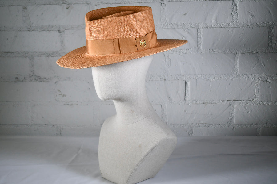 Cafe asymmetrical crown straw fedora SAMPLE SALE