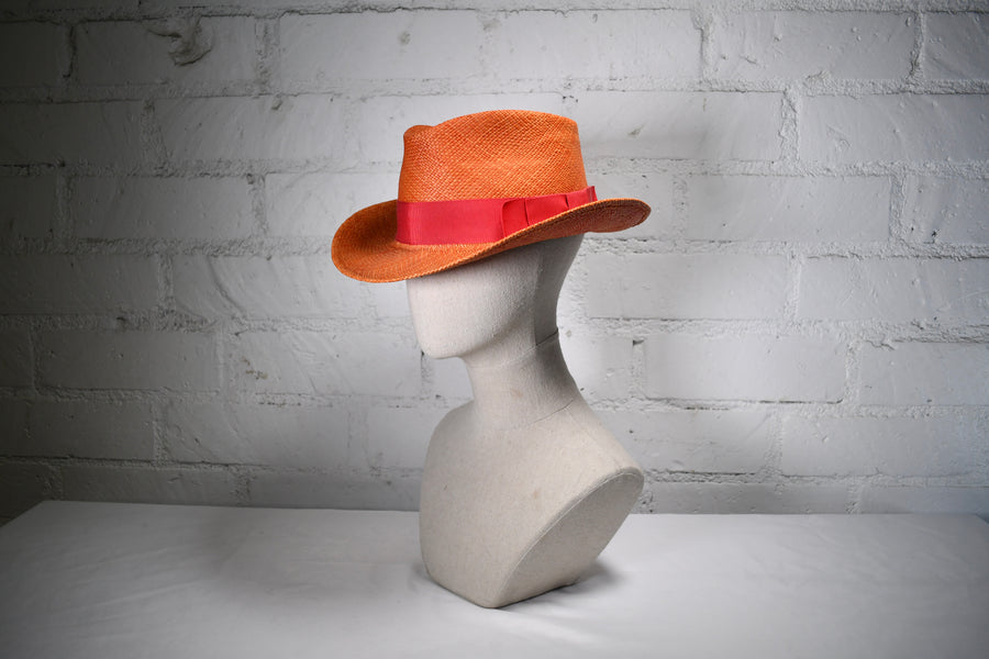 Orange straw mini fedora SAMPLE SALE