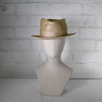 Diagonal squares straw fedora SAMPLE SALE