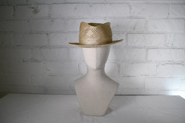 Diagonal squares straw fedora SAMPLE SALE