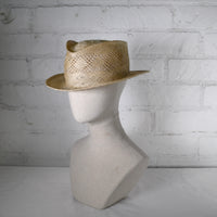 Diagonal squares straw fedora SAMPLE SALE