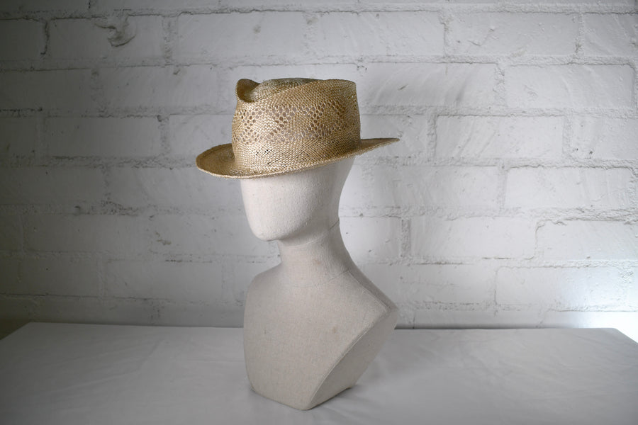 Diagonal squares straw fedora SAMPLE SALE