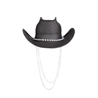Black cowboy straw hat with white pearls 