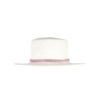 white straw hat with pink crystal band