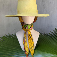 LIMITED EDITION Yellow straw hat w/ vintage Burberry scarf