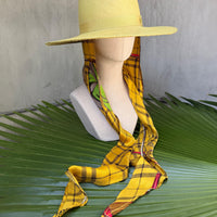 LIMITED EDITION Yellow straw hat w/ vintage Burberry scarf