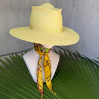 LIMITED EDITION Yellow straw hat w/ vintage Burberry scarf