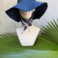 LIMITED EDITION Navy straw hat with silk vintage scarf