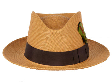 Dillon. Men's Handmade Panama Straw Hat With Grosgrain Band and Feather. 