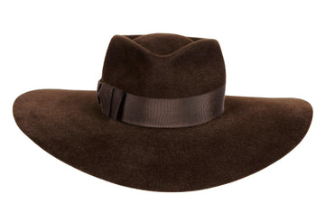 Faye. Women and Men's Handmade  Chocolate Felt Velour Hats With Grosgrain Band. Gladys Tamez Hat Store.