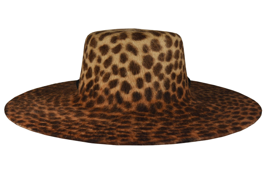 Verushka. Women Felt Velour Floppy Leopard Hat With Silk Band.
